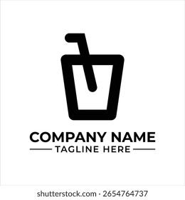 Diseño atrevido del logotipo del batido con una ilustración minimalista del vidrio y de la paja perfecta para los negocios de la bebida y las marcas del refresco