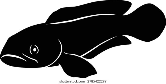 Bold snakehead fish logo silhouette vector with strong freshwater predator features and clean black modern illustration style. Isolated Channa striata inspired aquatic artwork ideal for fishing businesses, mascot logos, outdoor branding, seafood graphics, and commercial wildlife themed projects.