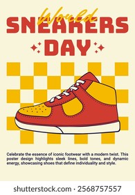 Bold Sneakers Poster Design with Dynamic Illustration, Sleek Typography, and Fashionable Theme.