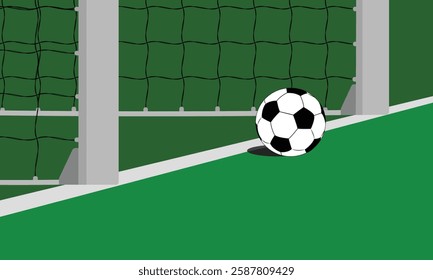 A bold soccer vector highlighting the ball inches from the goal, embodying the power and excitement of an upcoming sports event that will captivate audiences.