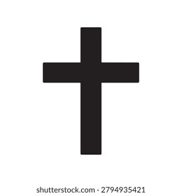 A bold, solid black cross centered against a plain white background, featuring clean edges and a stark contrast for emphasis.