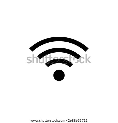 Bold Solid Black Wi-Fi Signal Icon with Full Bars: Vector Symbol for Wireless Network, Internet Connectivity, Hotspot, and Digital Communication.
