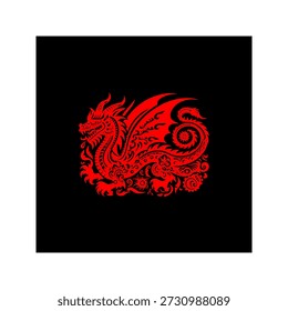 A bold solid color dragon silhouette inspired by Mexican folk art, featuring traditional decorative style and cultural fantasy aesthetics, ideal for creative and ornamental design projects