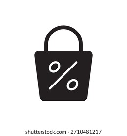 Bold solid icon for sales, offers, or percentage discount on a shopping bag.