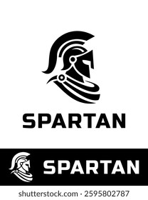 The bold Spartan logo features a stylized spartan warrior helmet. Vector illustration In black and white