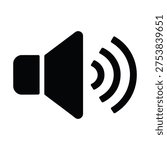 Bold speaker icon with sound waves on white background