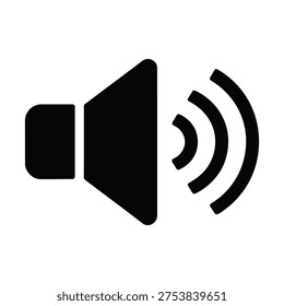 Bold speaker icon with sound waves on white background