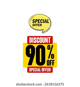 

Bold speech bubble icons highlighting a 90% off special offer. Perfect for promotions, sales, and discount banners. 