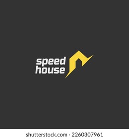 bold speed house logo vector design template isolated on black background. simple slaughterhouse iconic logo design vector illustration. 
