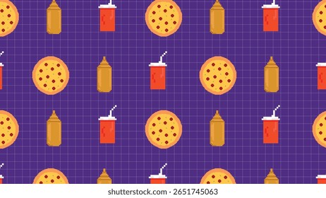 Bold spicy concept featuring pizza, chili peppers and flame icons on a vivid purple background. Eye-catching for food branding and fiery-themed visual content.