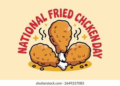 Bold and spicy fried chicken day text badge with drumsticks for national food celebration menu vector logo