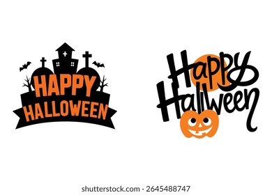 Vetor de texto "Feliz Halloween" ousado e assustador perfeito para o design de camiseta. Ideal para vestuário com tema de Halloween, impressão sob demanda e mercadoria festiva. Gráfico escalável de alta qualidade.