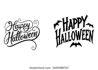 Bold and spooky "Happy Halloween" text vector perfect for t-shirt design. Ideal for Halloween-themed apparel, print-on-demand, and festive merchandise. High-quality, scalable graphic.