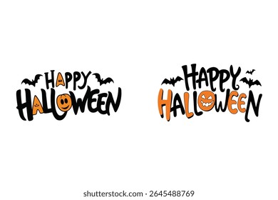 Vetor de texto "Feliz Halloween" ousado e assustador perfeito para o design de camiseta. Ideal para vestuário com tema de Halloween, impressão sob demanda e mercadoria festiva. Gráfico escalável de alta qualidade.