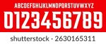 Bold Sport Alphabet Font With Sharp Corners And Strong Geometric Style, Perfect For Jerseys, Posters, And Headlines. All Caps Letters And Numbers. Vector Illustration. 