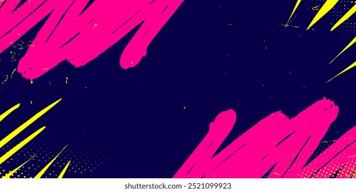 Bold Sport Background with Neon Pink and Yellow Colors Brush Strokes in a Graffiti Style. Vibrant Sporty Abstract Background with Grunge Texture Design Elements