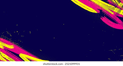 Bold Sport Background with Neon Pink and Yellow Colors Brush Strokes in a Graffiti Style. Vibrant Sporty Abstract Background with Grunge Texture Design Elements