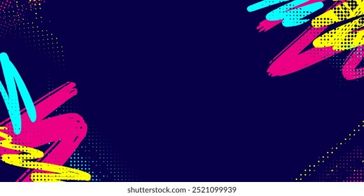 Bold Sport Background with Neon Pink, Blue and Yellow Colors Brush Strokes in a Graffiti Style. Vibrant Sporty Abstract Background with Grunge Texture Design Elements