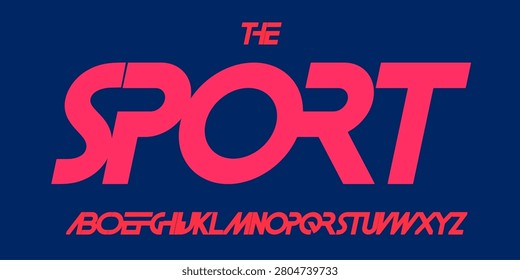 Bold sport font geometric dynamic alphabet, sliced minimalistic typeset evokes power, action, speed. Perfect for game title, cybersport logo, athletic branding. Vector typeface
