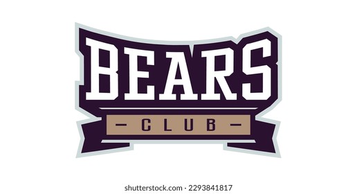 Bold sports font for bear mascot logo. Text style lettering for esport, bear mascot logo, sport team, college club. Font on ribbon. Vector illustration isolated on background