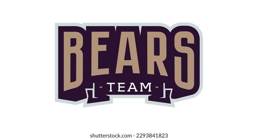 Bold sports font for bear mascot logo. Text style lettering for esport, bear mascot logo, sport team, college club. Font on ribbon. Vector illustration isolated on background