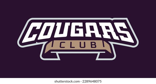 Audaz tipo de letra deportiva para el logo de la mascota cougar. Grabación de texto para el deporte, logo de la mascota cougar, equipo deportivo, club universitario. Tipo de letra en la cinta de opciones. Ilustración vectorial aislada en el fondo.