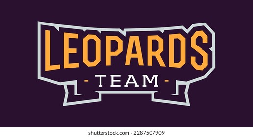 Bold sports font for leopard mascot logo. Text style lettering for esport, leopard mascot logo, sport team, college club. Font on ribbon. Vector illustration isolated on background