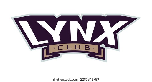 Bold sports font for lynx mascot logo. Text style lettering for esport, lynx mascot logo, sport team, college club. Font on ribbon. Vector illustration isolated on background