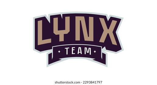 Bold sports font for lynx mascot logo. Text style lettering for esport, lynx mascot logo, sport team, college club. Font on ribbon. Vector illustration isolated on background