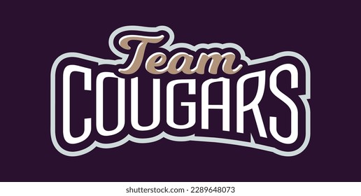 Fuentes deportivas audaces para el logo de panther cougar. Grabación de texto para el deporte, logo de la mascota cougar, equipo deportivo, club universitario. Ilustración del vector aislada en el fondo