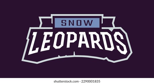 Bold sports font for snow leopard mascot logo. Text style lettering for esport, snow leopard mascot logo, sport team, college club. Font on ribbon. Vector illustration isolated on background