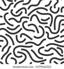 Bold Squiggles. Black curved lines isolated on white background. Monochrome geometric seamless pattern.