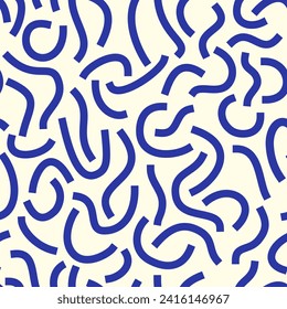 Bold Squiggles. Blue curved lines isolated on white background. Monochrome geometric seamless pattern.