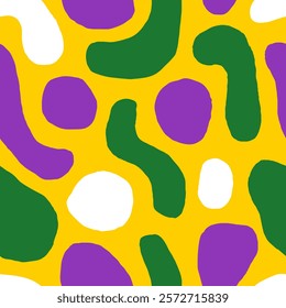 Bold Squiggles Seamless Pattern. Modern hand drawn party background with curvy abstract geometric shapes. Playful bold Mardi Gras Texture