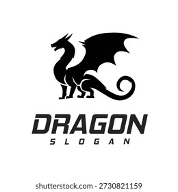A bold standing dragon silhouette logo with wings, symbolizing power, fantasy and dominance, suitable for branding, esports and modern identity