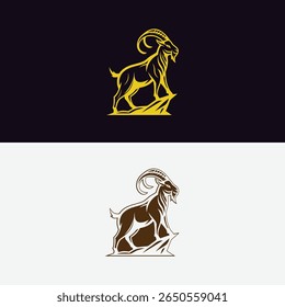 Bold standing goat logo on peak, ideal for wildlife, branding, outdoor, and power identity.