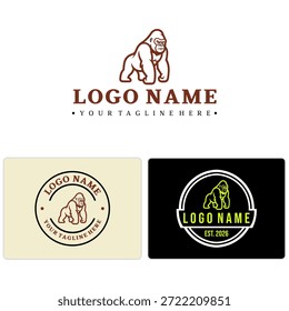 O logotipo do mascote do gorila em pé arrojado é perfeito para equipamentos de fitness, suplementos naturais, marcas primais e embalagem orgânica.