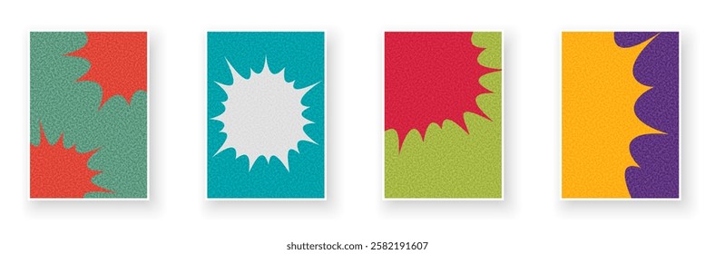 Bold starburst shapes in vibrant colors create an eye-catching and modern vector illustration for creative designs.