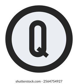 A bold and striking black Q enclosed in a circular border, offering a minimalist yet powerful design for professional branding or decorative uses in creative industries.