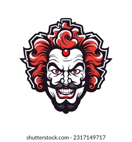 Bold and striking clown head logo design illustration, infused with vibrant colors and intricate details, evoking a sense of joy and entertainment