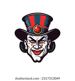 Bold and striking clown head logo design illustration, infused with vibrant colors and intricate details, evoking a sense of joy and entertainment