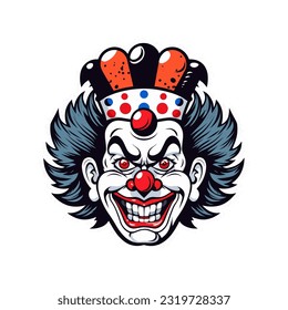 Bold and striking clown head logo design illustration, infused with vibrant colors and intricate details, evoking a sense of joy and entertainment