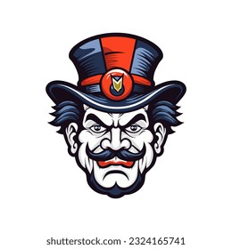 Bold and striking clown head logo design illustration, infused with vibrant colors and intricate details, evoking a sense of joy and entertainment