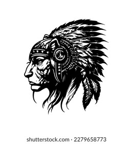 Bold and striking collection of Hand drawn line art illustrations featuring panthers wearing Indian chief head accessories, perfect for any fierce design