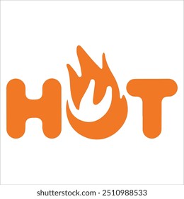 Um logotipo arrojado e impressionante com a palavra "HOT" com uma chama estilizada, perfeito para marcas que querem transmitir intensidade, energia e paixão, especialmente nas indústrias de alimentos ou entretenimento.