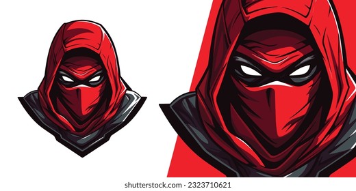 Bold and Striking Red Ninja Logo: Mascot Illustration for Sport and E-Sport Teams - Vector Graphic