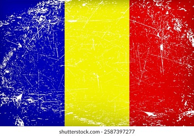 A bold and striking representation of the Romanian flag with its vibrant blue yellow and red stripes symbolizing national pride and unity.