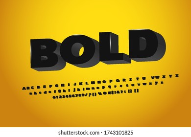 Bold, Strong 3d Black Font On A Yellow Background.font Effect, Modern Type With A Drop Shadow For The Logo Of The Brand