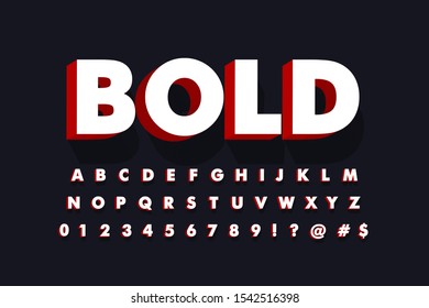 Bold Strong 3d Red Typeface Font Effect, Modern Type With Shadow For Brand Logotype