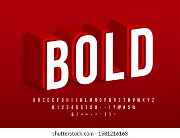 Bold Strong Font Modern 3d Alphabet Red Isometric Text Effect Vector